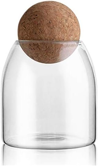 18 oz Glass Storage Canister with Ball Cork and Airtight Wooden Lid, Decorative Container for Coffee, Candy, Food and Bathroom Storage