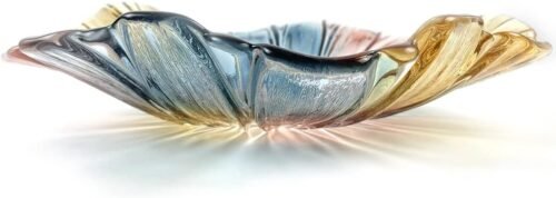 11.5 Inch Colorful Crystal Glass Fruit Bowl with Sunflower-Inspired Shape, Large Decorative Serving Bowl for Desserts, Candy, Snacks and Table Centerpieces