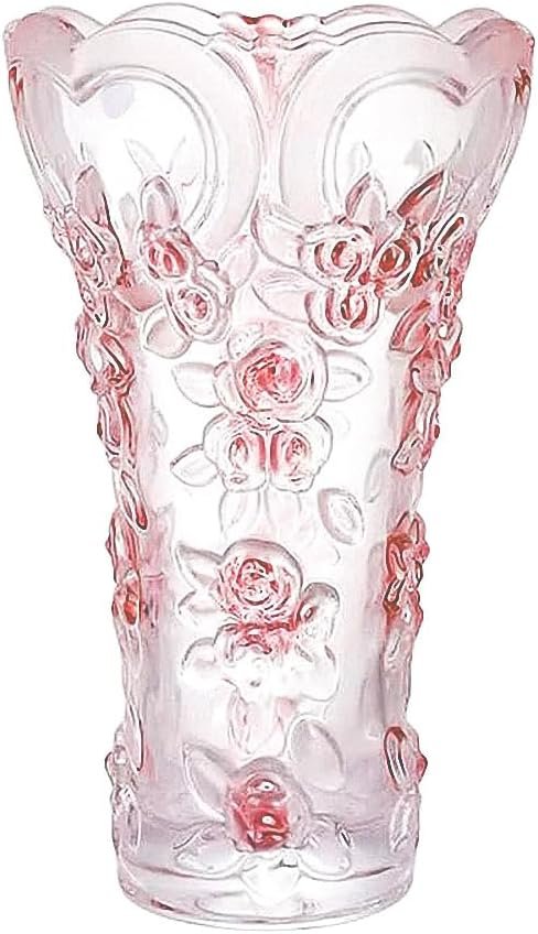 11.8 Inch Tall Pink Crystal Glass Flower Vase with Plum Blossom-Inspired Accent, Decorative Centerpiece for Living Room, Bedroom, Kitchen and Dining Areas