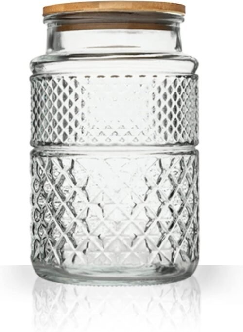 60 oz Large Round Glass Food Storage Jar with Bamboo Lid, Airtight Kitchen Canister for Cereal, Candy, Cookies, Coffee, Tea, Nuts and Snacks
