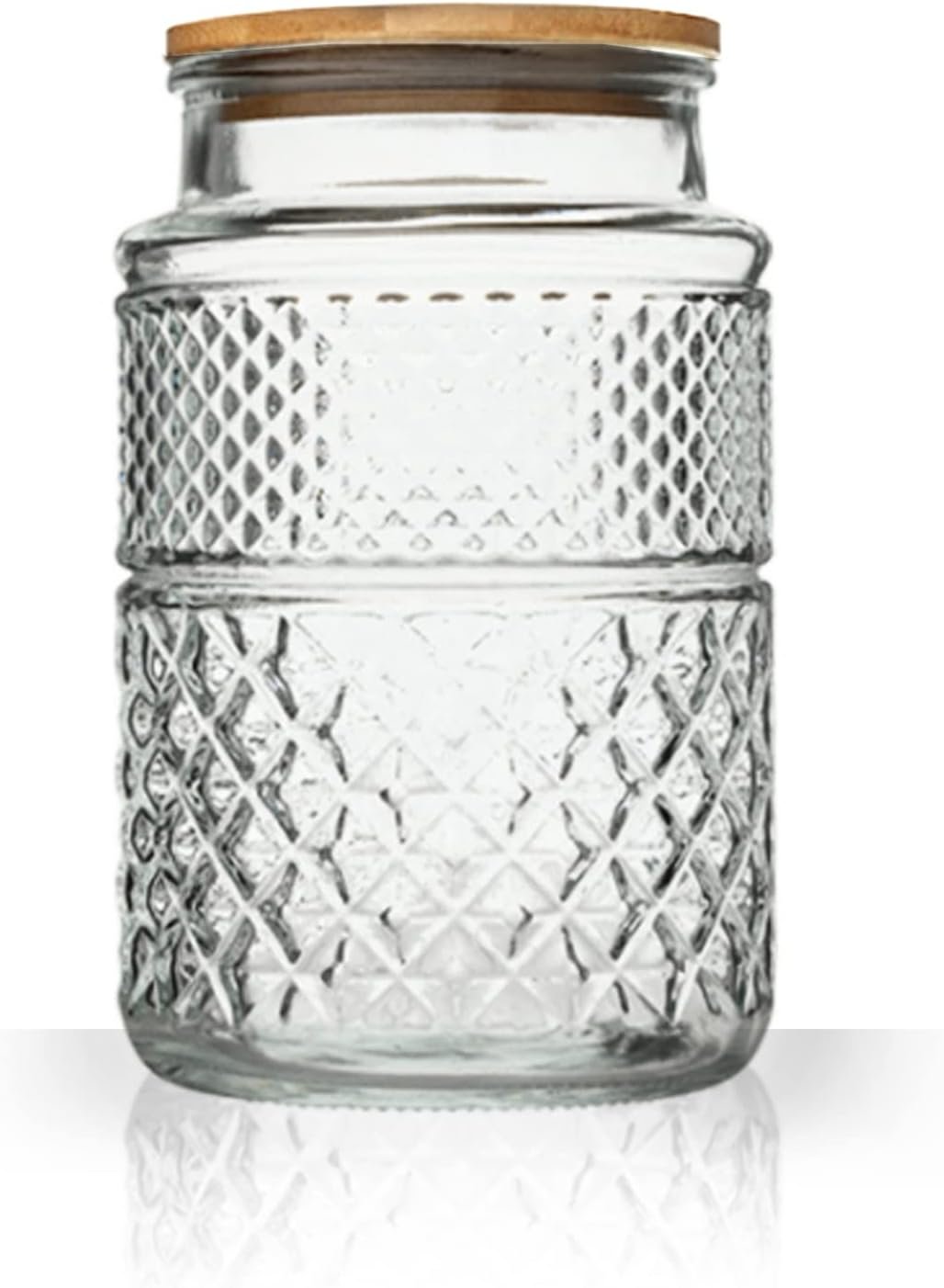 60 oz Large Round Glass Food Storage Jar with Bamboo Lid, Airtight Kitchen Canister for Cereal, Candy, Cookies, Coffee, Tea, Nuts and Snacks