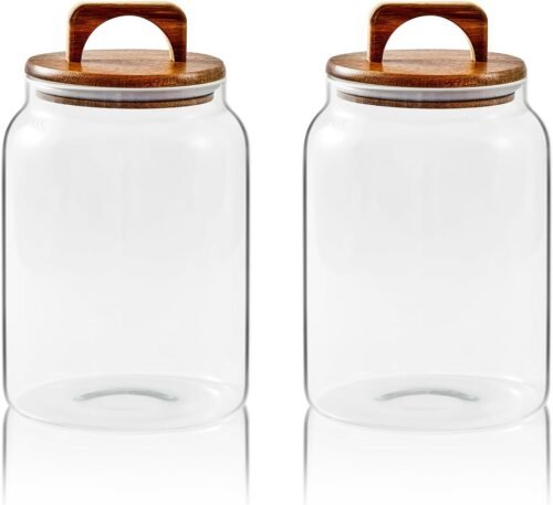 90 oz Glass Laundry Storage Containers with Airtight Lids, Set of 2 Large Jars for Laundry Pods, Household Organization and Dry Storage