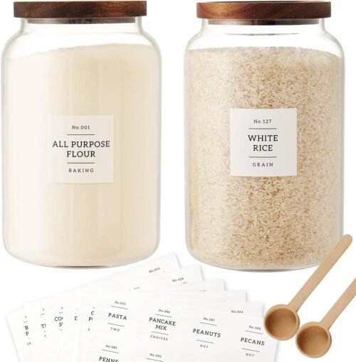 1 Gallon Large Glass Food Storage Jars with Airtight Lids, Set of 2 4000 ml Containers for Tea, Spices, Cereal, Flour, Coffee and Pantry Storage