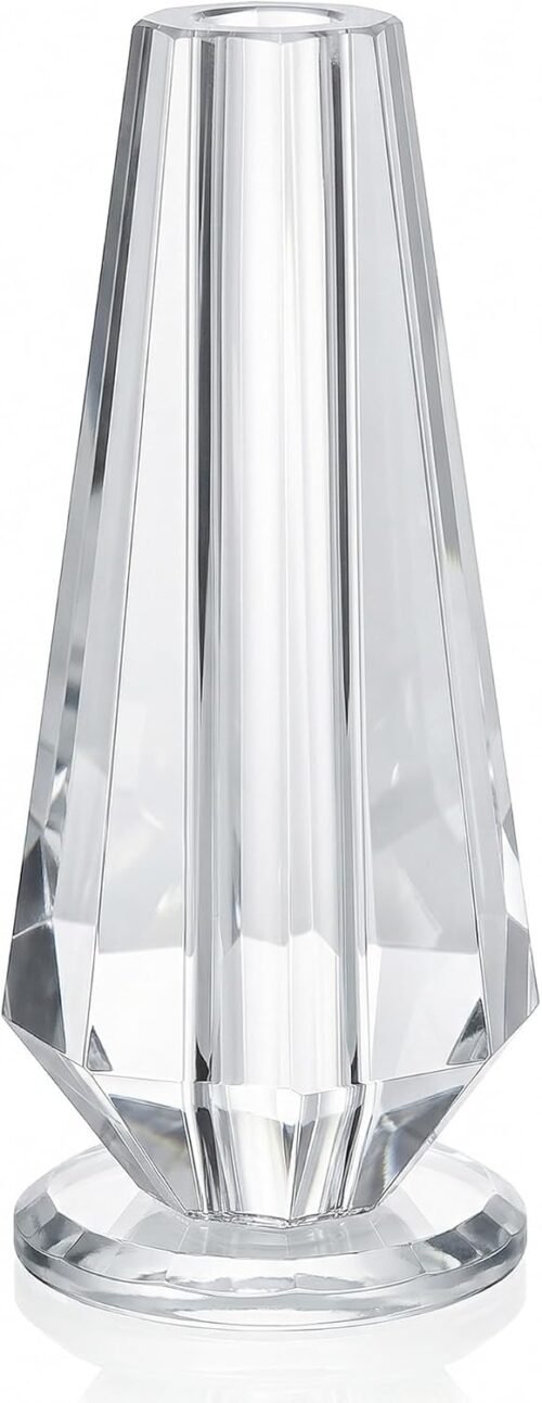 5.5 Inch Clear Crystal Glass Bud Vase with Heavy Stable Base and 12 mm Opening, Compact Single-Stem Flower Holder for Office, Home and Wedding Decor