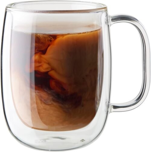 Clear Glass Coffee Mugs with Handles, Set of 2 for Everyday Coffee, Tea and Hot or Cold Beverages