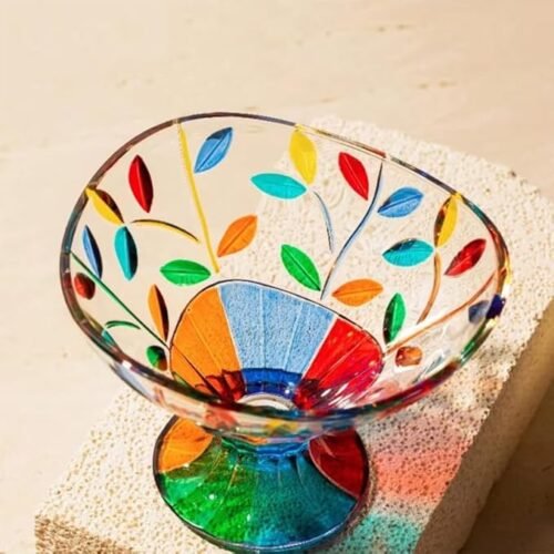Decorative Colorful Crystal Glass Candy Bowl, Painted Glass Serving Dish for Candies, Holiday Centerpieces, Home Decoration and Table Displays