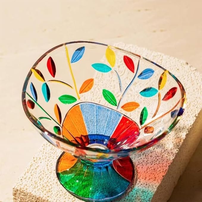 Decorative Colorful Crystal Glass Candy Bowl, Painted Glass Serving Dish for Candies, Holiday Centerpieces, Home Decoration and Table Displays