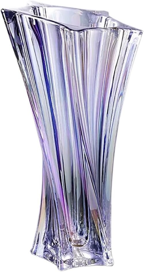 9.8 Inch Heavy Crystal Glass Flower Vase, 3.5 lb Clear Decorative Centerpiece with Thick Construction, Weighted Base and Rainbow Finish