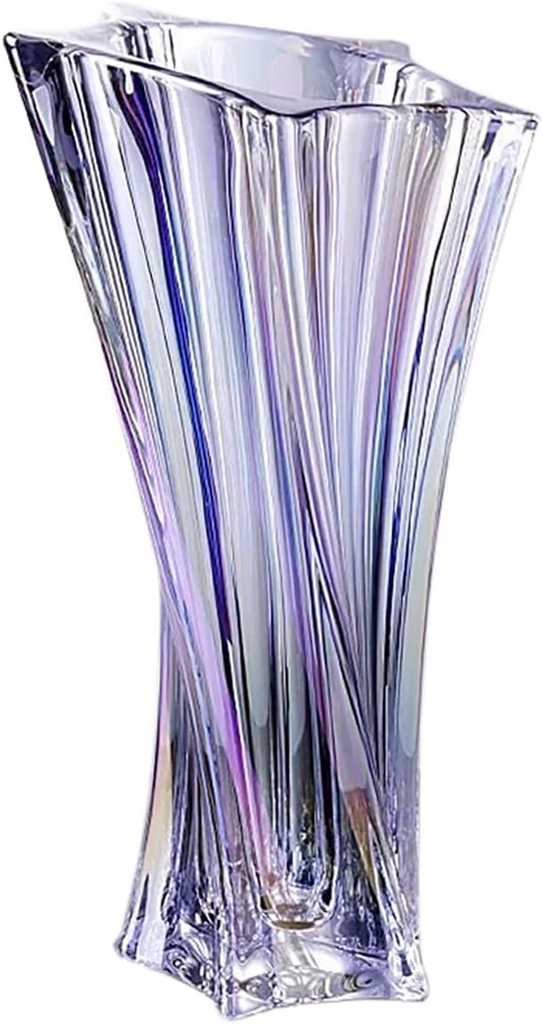 9.8 Inch Heavy Crystal Glass Flower Vase, 3.5 lb Clear Decorative Centerpiece with Thick Construction, Weighted Base and Rainbow Finish