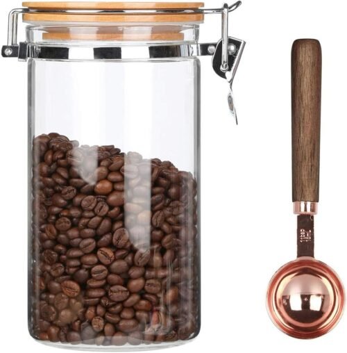 40 oz Borosilicate Glass Coffee Bean Storage Canister with Airtight Locking Lid and Spoon, Large Container for Coffee Beans, Nuts and Pantry Storage
