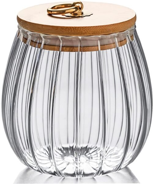 23 oz Decorative Glass Coffee and Nut Storage Canister with Airtight Bamboo Lid and Metal Handle, 700 ml Pantry Container