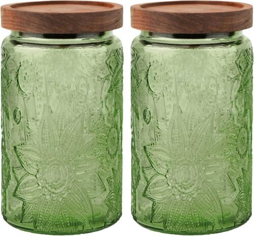 34 oz Vintage Glass Storage Jar with Airtight Lid, Decorative Sunflower-Style Kitchen Canister for Coffee Beans, Sugar, Spices, Candy, Tea and Oats