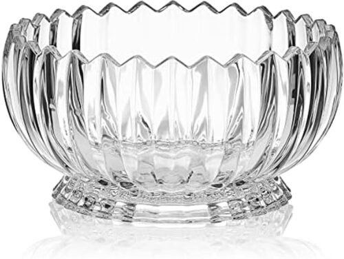 9 Inch Footed Crystal Glass Bowl, Elegant Decorative Serving Dish for Fruit, Desserts, Dining Tables, Parties and Home Centerpieces
