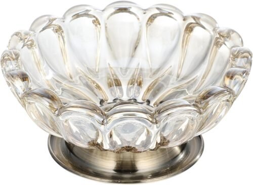 12 Inch Crystal Glass Fruit Plate with Sturdy Iron Frame, Decorative Serving Tray for Fruit, Snacks, Parties, Family Gatherings and Dining Tables