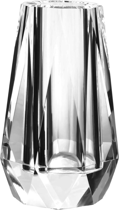 4 Inch Mini Lead-Free Crystal Glass Flower Vase, Compact Modern Tabletop Holder for Home Decor, Weddings, Special Occasions and Gifts