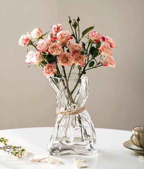 6 Inch Small Clear Glass Vase with Irregular Shape, Modern Decorative Flower Holder for Table Centerpieces, Weddings and Home Decor