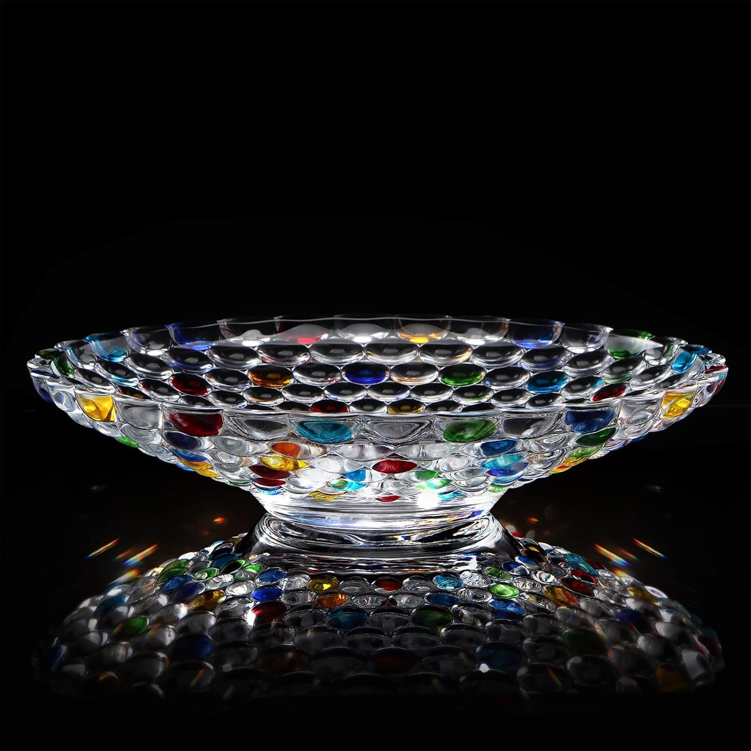 11.5 Inch Large Colorful Crystal Glass Centerpiece Bowl, Decorative Fruit Display Dish for Kitchen Counters, Dining Rooms, Weddings and Special Events - Image 2