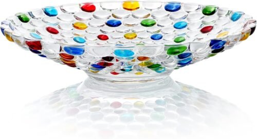 11.5 Inch Large Colorful Crystal Glass Centerpiece Bowl, Decorative Fruit Display Dish for Kitchen Counters, Dining Rooms, Weddings and Special Events
