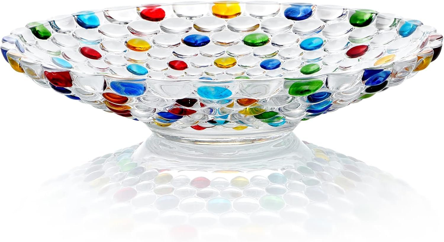 11.5 Inch Large Colorful Crystal Glass Centerpiece Bowl, Decorative Fruit Display Dish for Kitchen Counters, Dining Rooms, Weddings and Special Events