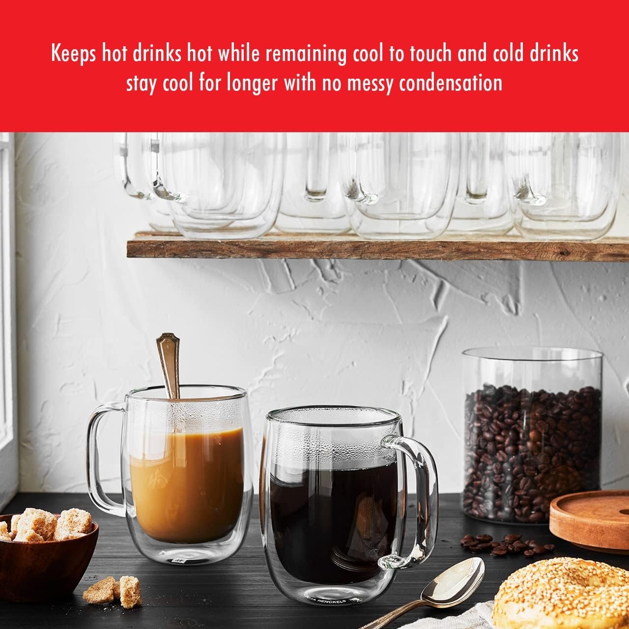 Clear Glass Coffee Mugs with Handles, Set of 2 for Everyday Coffee, Tea and Hot or Cold Beverages - Image 2