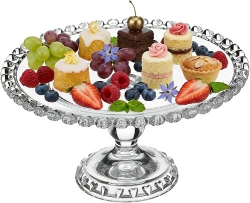 7.67 Inch Crystal Glass Fruit Serving Tray, Decorative Platter for Kitchen Counters, Afternoon Tea, Snacks, Desserts and Party Displays