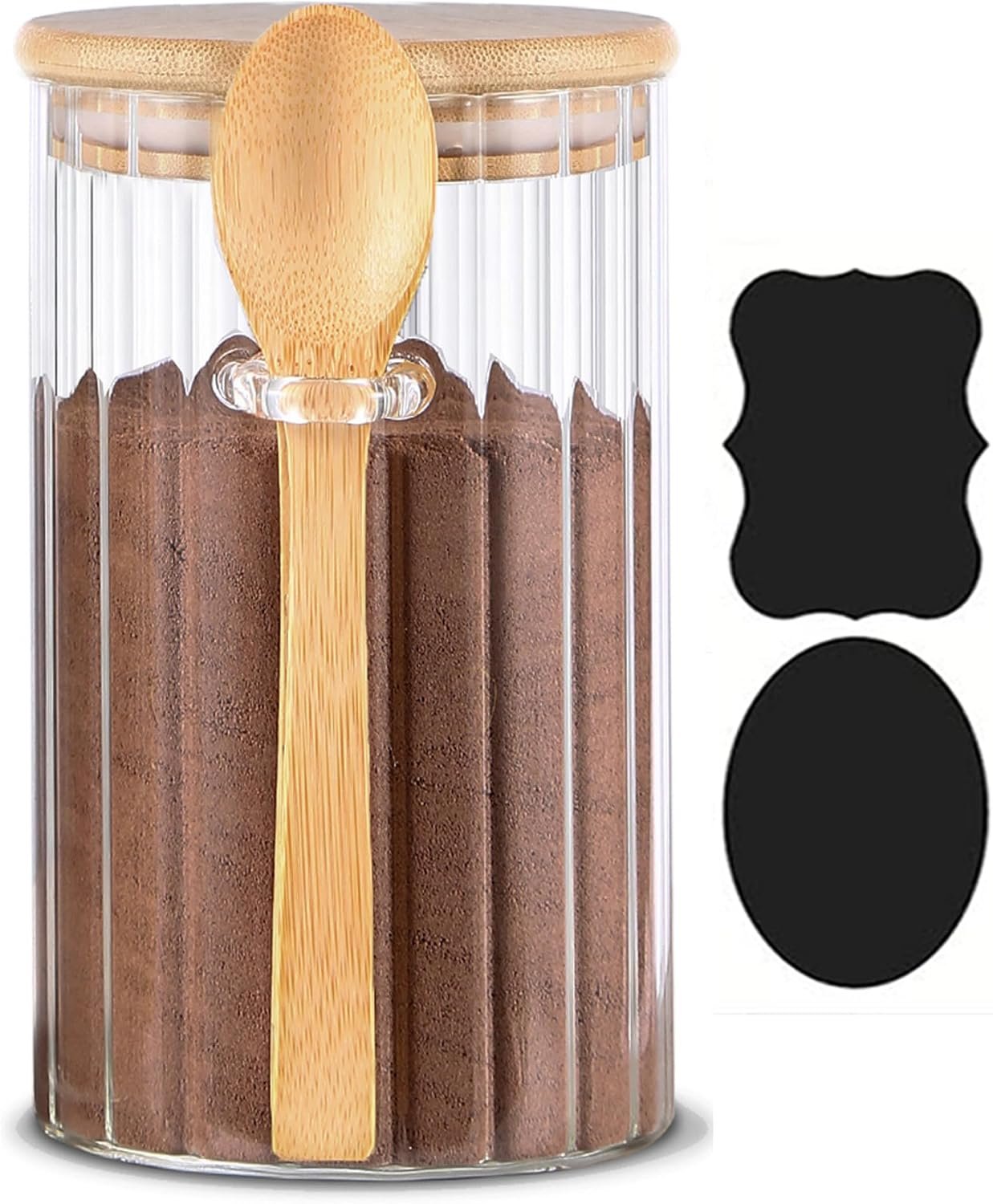 25 oz Airtight Glass Storage Jar with Bamboo Lid and Spoon, Decorative Container for Overnight Oats, Coffee, Tea, Cereal, Nuts, Sugar, Flour and Spices