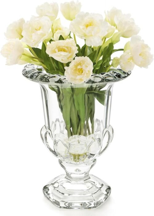 8 Inch Large Crystal Glass Urn Vase, Vintage Pedestal Flower Holder for Centerpieces, Wedding Decoration, Home Decor and Housewarming