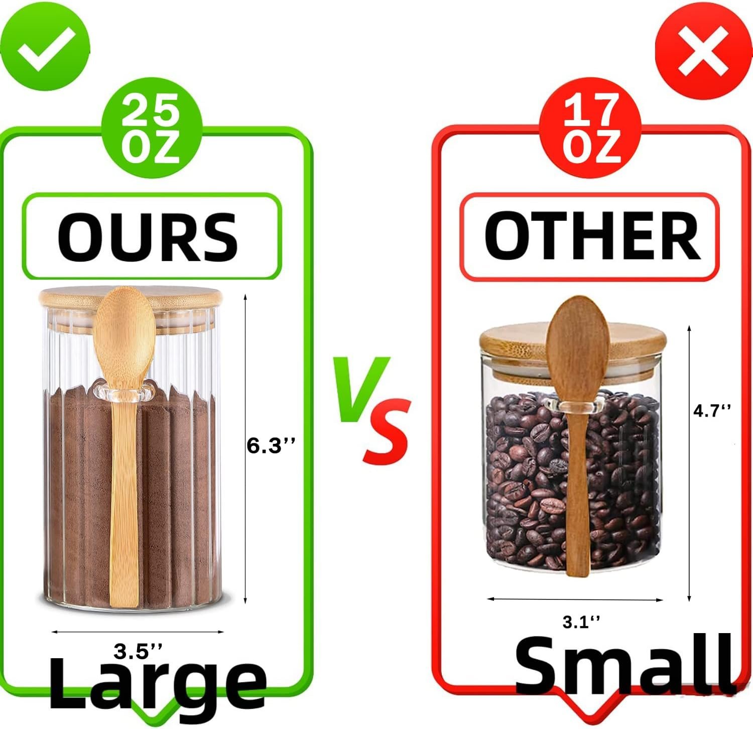 25 oz Airtight Glass Storage Jar with Bamboo Lid and Spoon, Decorative Container for Overnight Oats, Coffee, Tea, Cereal, Nuts, Sugar, Flour and Spices - Image 2