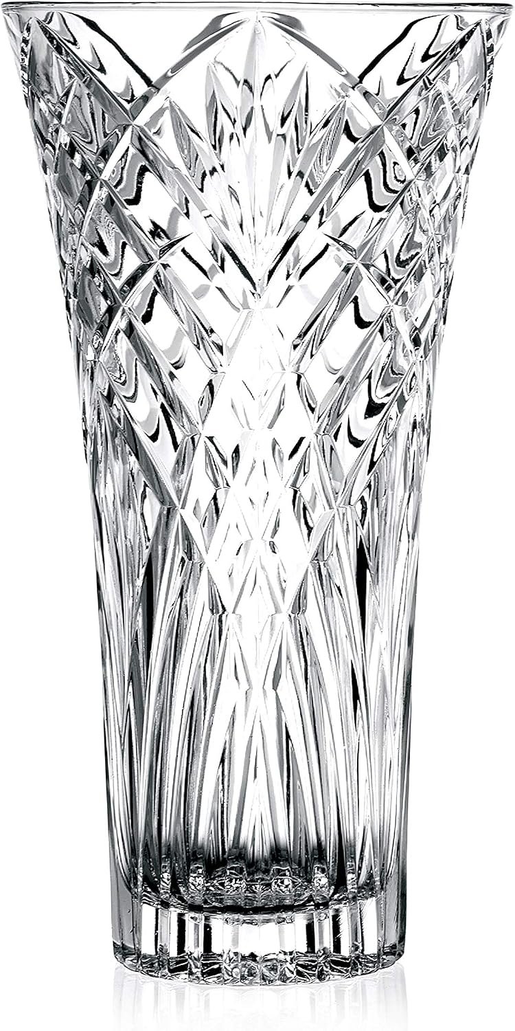 12 Inch Tall Glass Flower Vase with 6 Inch Opening, Elegant Decorative Centerpiece Vase for Floral Arrangements, Home and Events