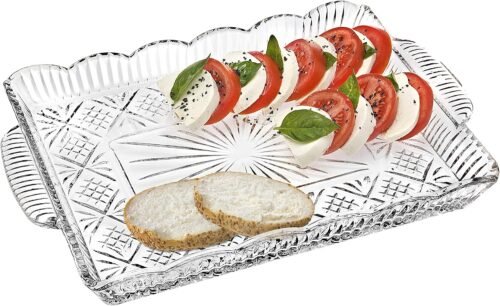 16 x 10.5 Inch Glass Serving Tray and Decorative Platter for Appetizers, Desserts, Snacks and Fruit, Suitable for Home Dining and Entertaining