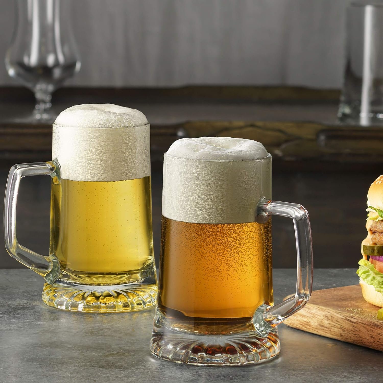 17.25 oz Heavy Glass Beer Steins with Handles, Set of 4 Solid Drinking Mugs for Beer, Coffee, Tea and Cocktails - Image 2