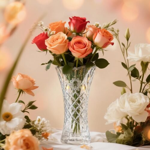 11.2 Inch Tall Clear Crystal Glass Vase, Thick Glass Flower Holder for Floral Arrangements, Centerpieces, Home Decoration and Special Events