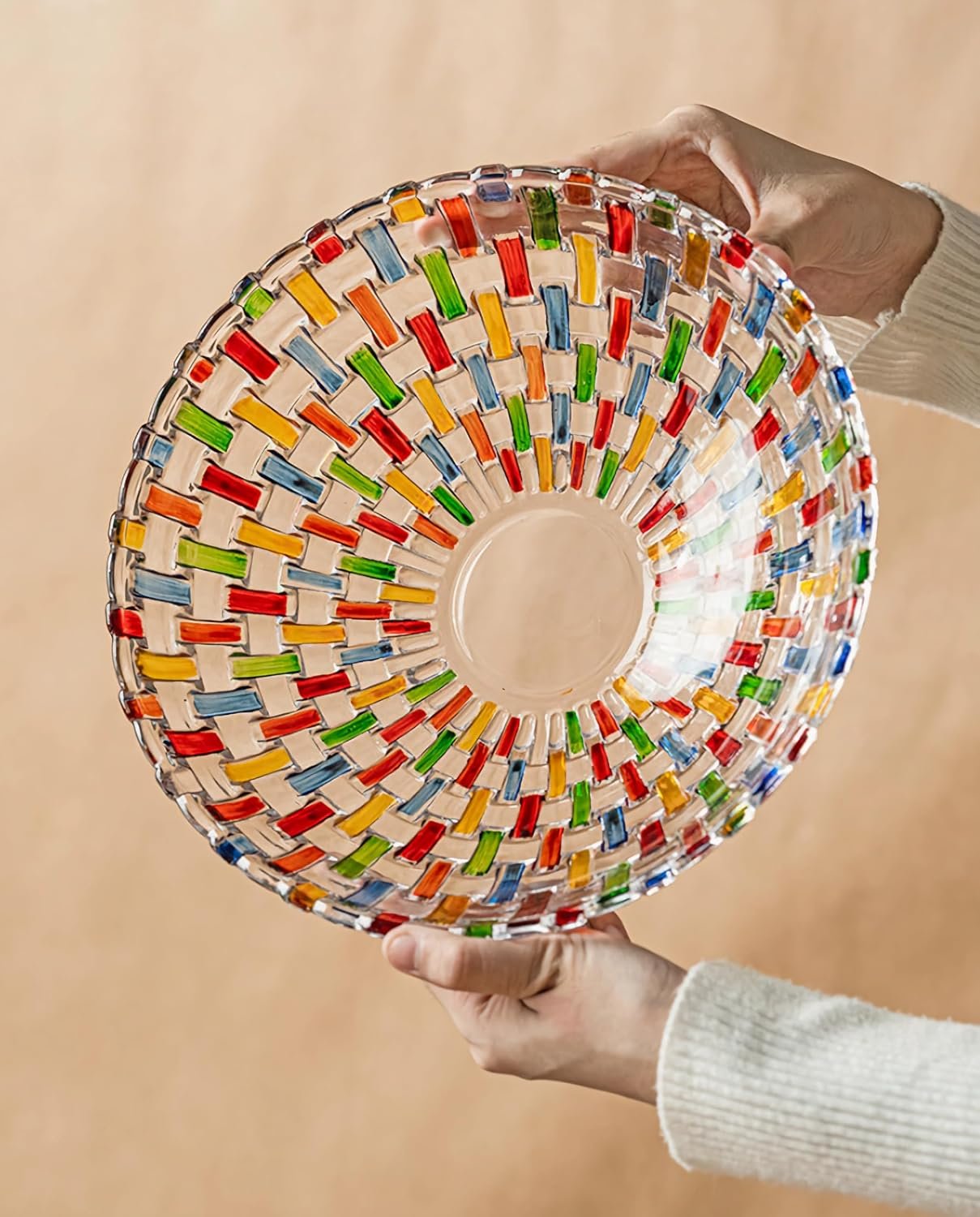 10 Inch Colorful Crystal Glass Bowl, Decorative Serving Dish for Fruit, Candy, Desserts, Snacks, Salads and Table Displays - Image 2